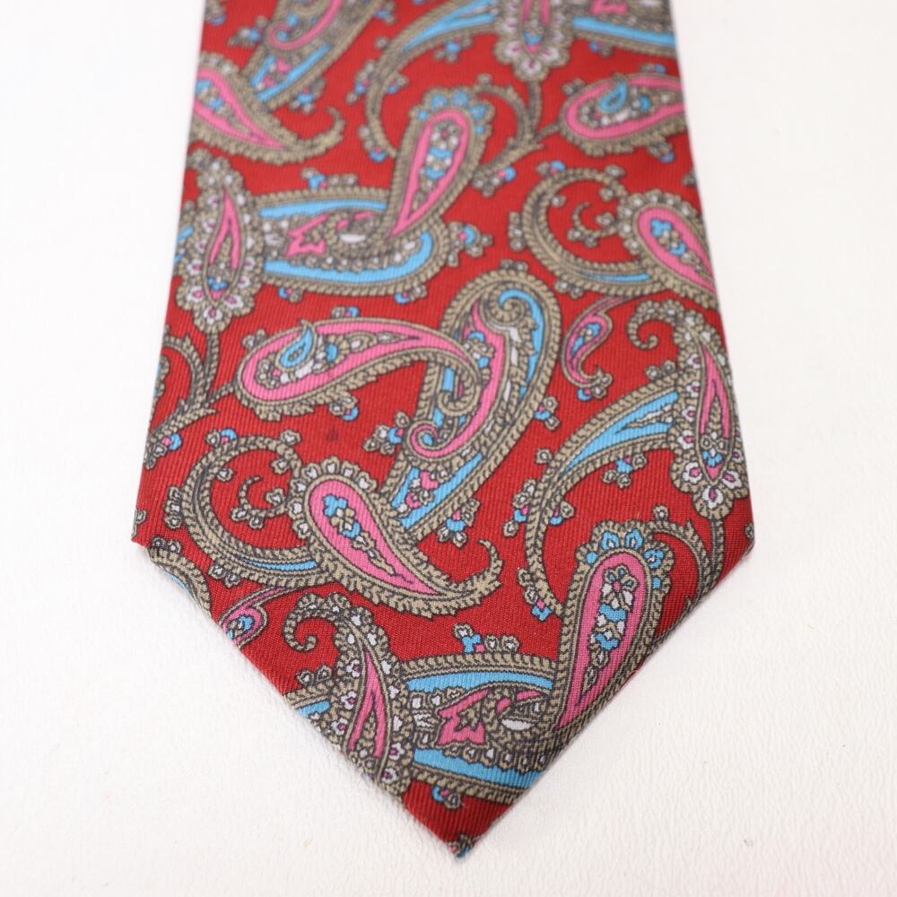 Vintage Buckingham Tie Mens 58 in Silk Red Turquoise Pink Paisley Floral Wide